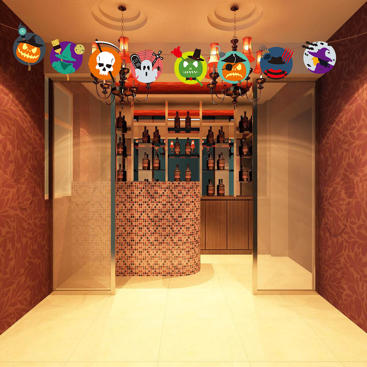 H08-Halloween Decoration Pull Flag Banner (Cube Game)