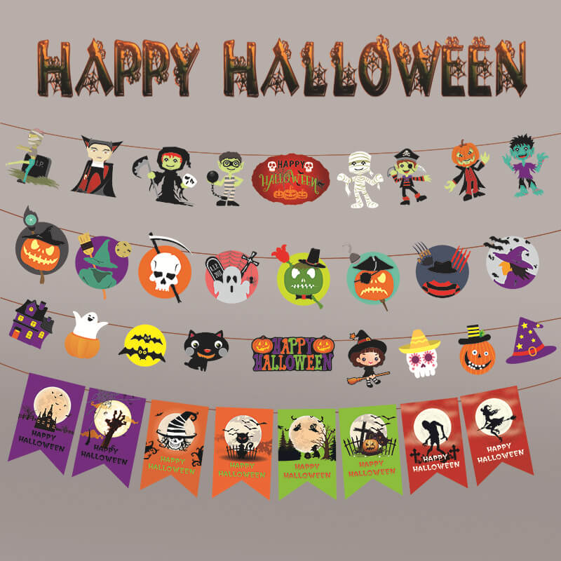 H08-Halloween Decoration Pull Flag Banner (Cube Game)